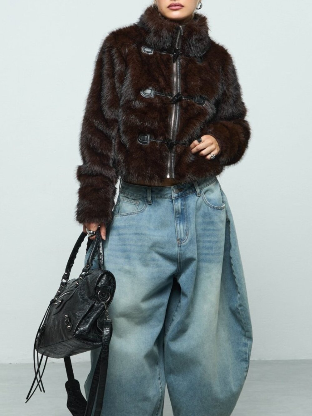 Brown Party Women's Fuzzy Zipper Regular Fit Short Tie Dye Collar Jacket